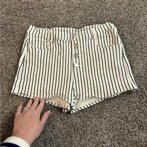 Altar'd State Button Fly Shorts Junior's‎ Size 9 White Black Striped Denim #0014